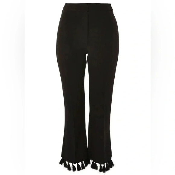 Topshop Tassel  Hem Kick Flare Trousers Black Cropped Pants Size 4 NWOT - Picture 1 of 16